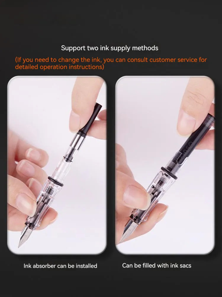 Automatic suction pen set with plastic shell, 0.5mm or 0.38mm nib option, ink feeder, and handbag