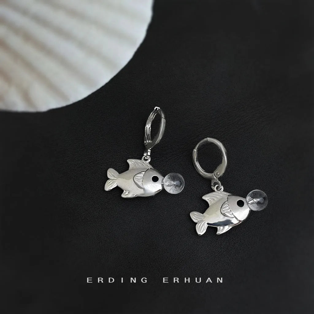 Bubble fish design copper earrings with electroplated finish and goldfish elements