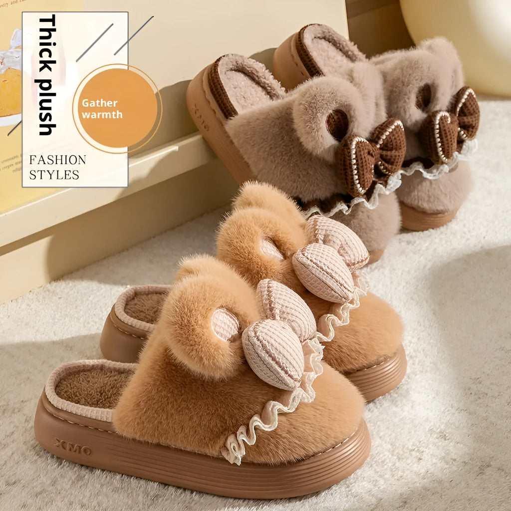 Indoor warm non-slip couples cotton shoes with suede upper and EVA sole in brown, khaki, and black and white