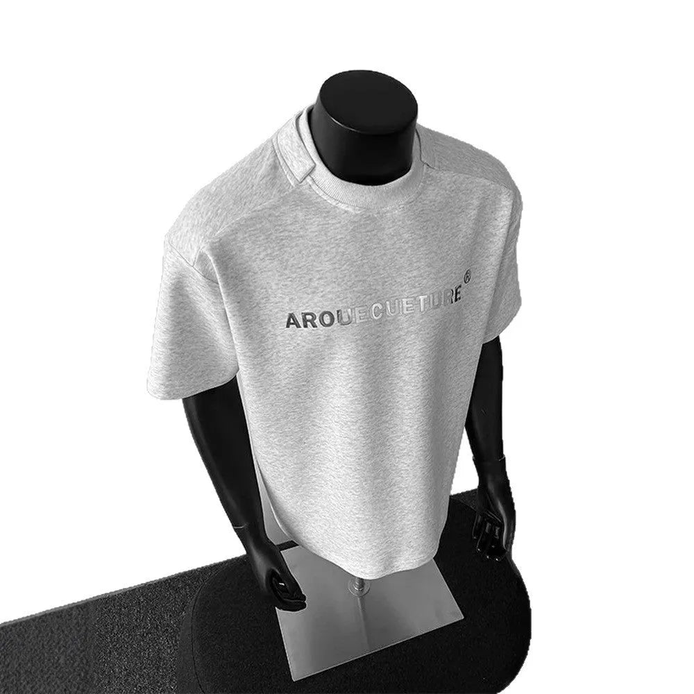 Men's loose fit cotton t-shirt with letter print in black, white or light grey