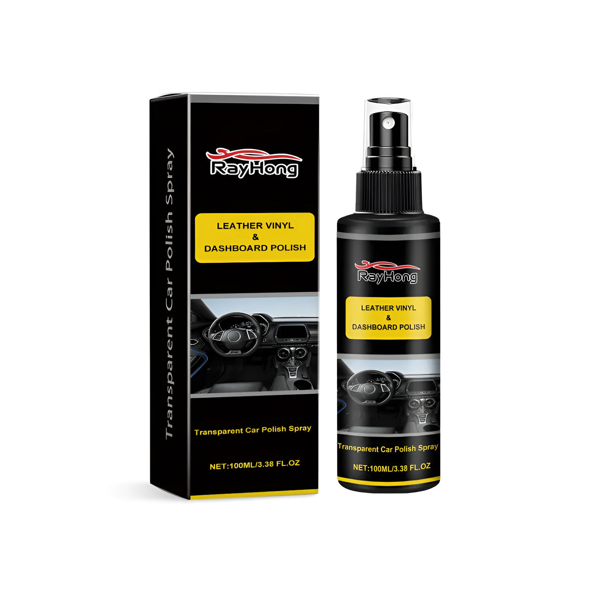 Car polishing spray can with box, dimensions 3.7cm diameter and 14cm height.