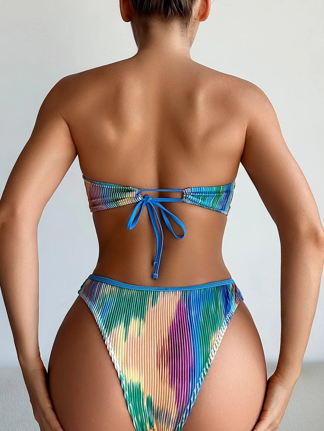 Women's colour printed tube top bikini swimsuit with briefs bottom