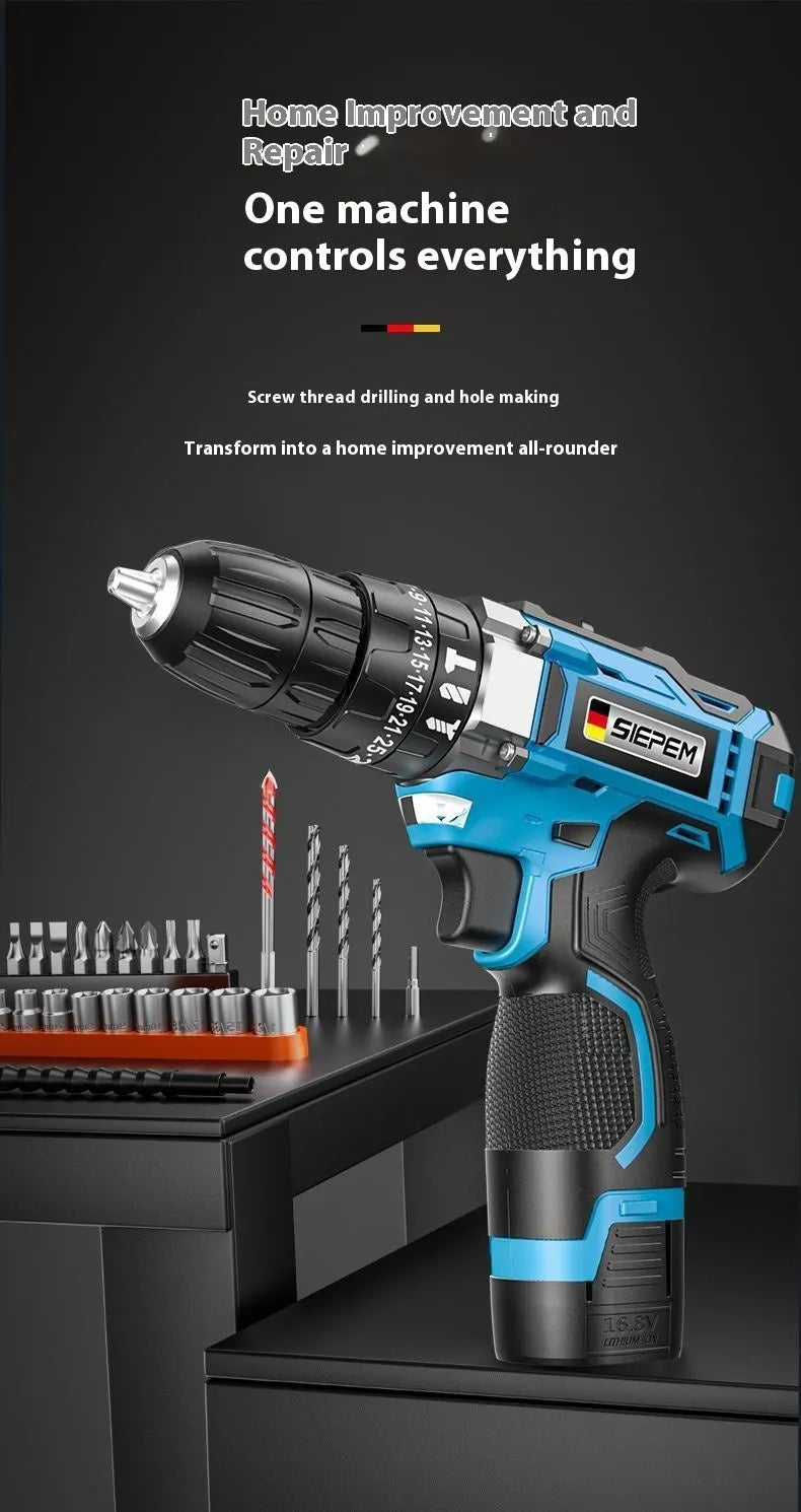 12V two-speed impact pistol drill electric screwdriver set in plastic storage box