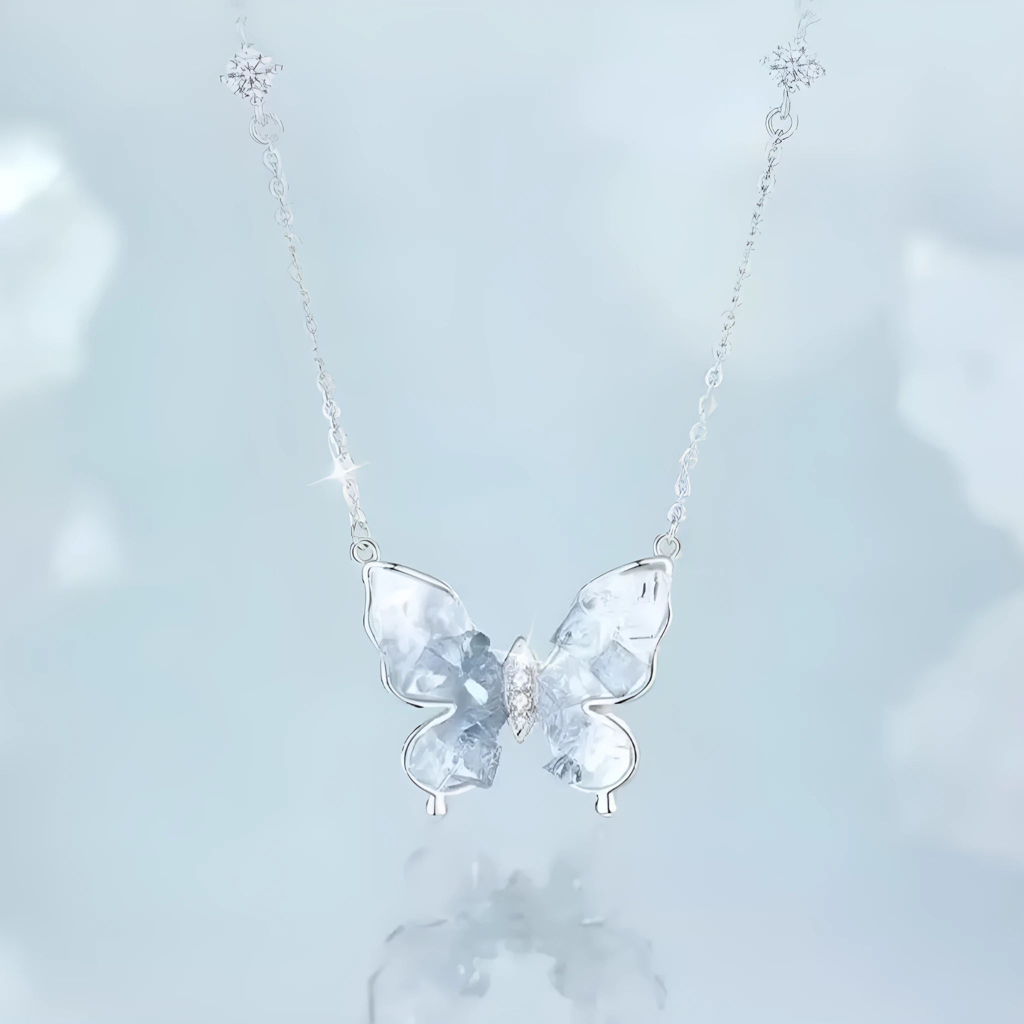 Bingyu butterfly necklace in S925 silver with ice rain pendant on adjustable chain