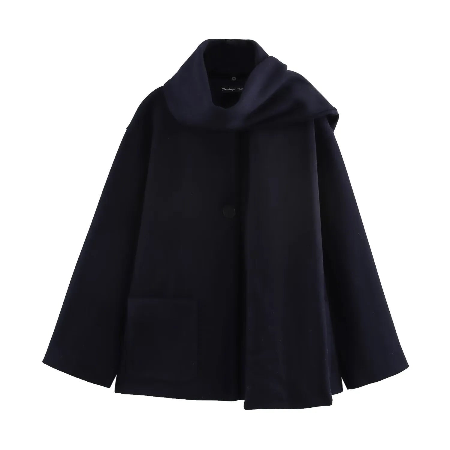 Women's long polyester coat with artificial fur collar in street fashion style