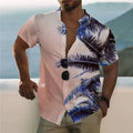 Men's loose floral print beach shirt in cardigan style with short sleeves on polyester fabric