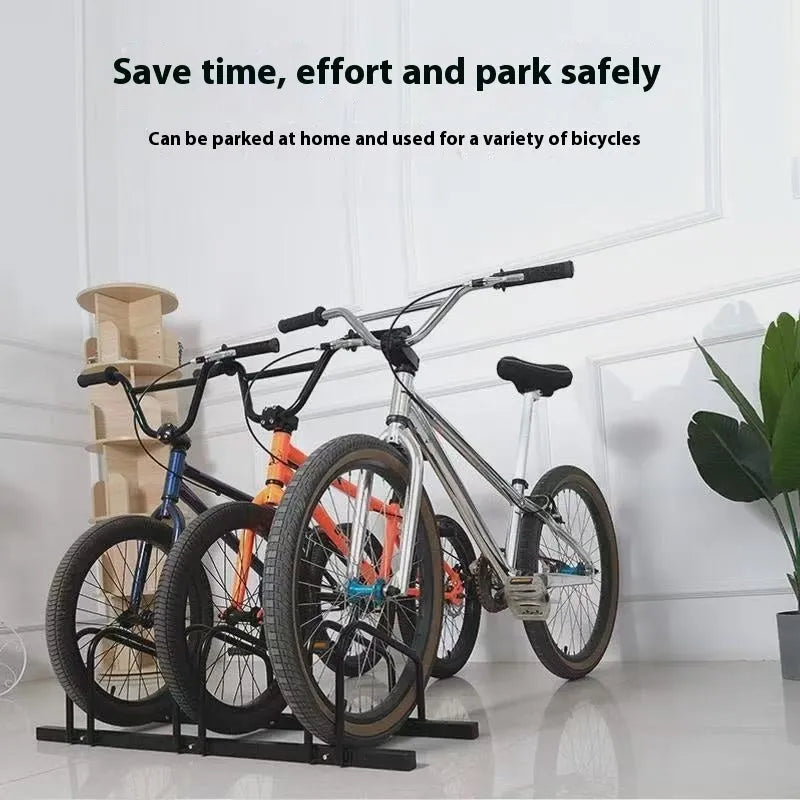 Black metal split card bicycle parking rack with four positions for bike storage