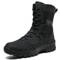 Men's plus size high-top Martin boots in black and camouflage colours with mesh upper and totem design