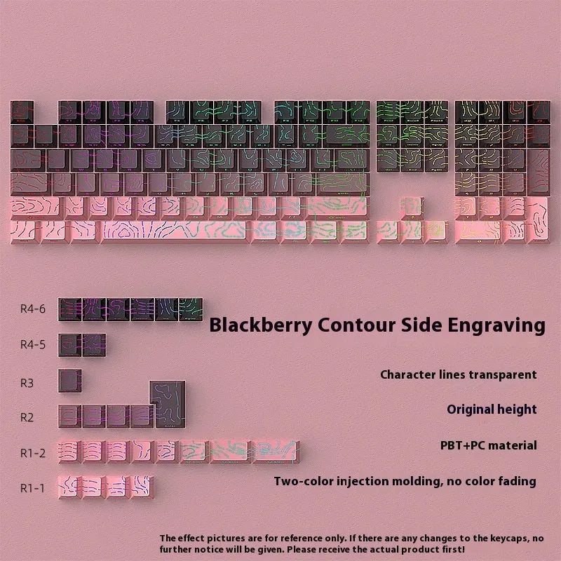 Black Rose Contour Line Two-colour Crack Luminous Plastic Key Cap Set in Black Powder Colour