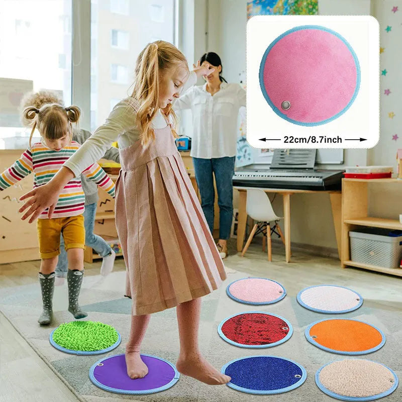 Autism children sensory pad with eight colourful fabric pieces for recovery training and sensory play