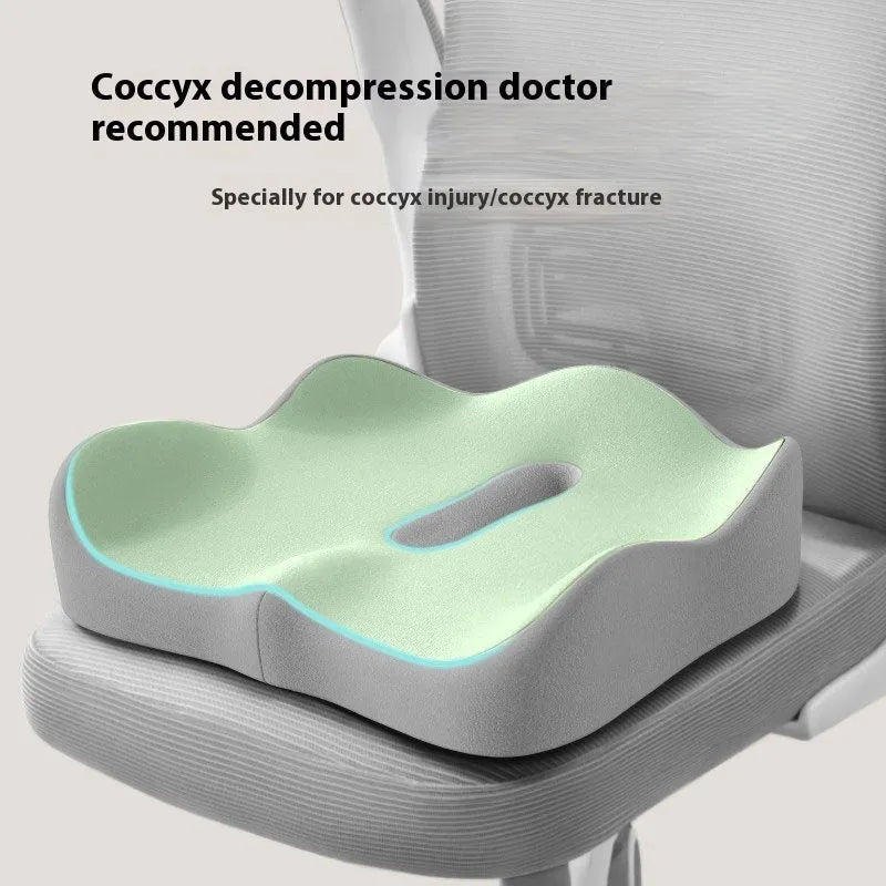 Memory foam seat cushion with lumbar support in blue grey colour combination for office chair use