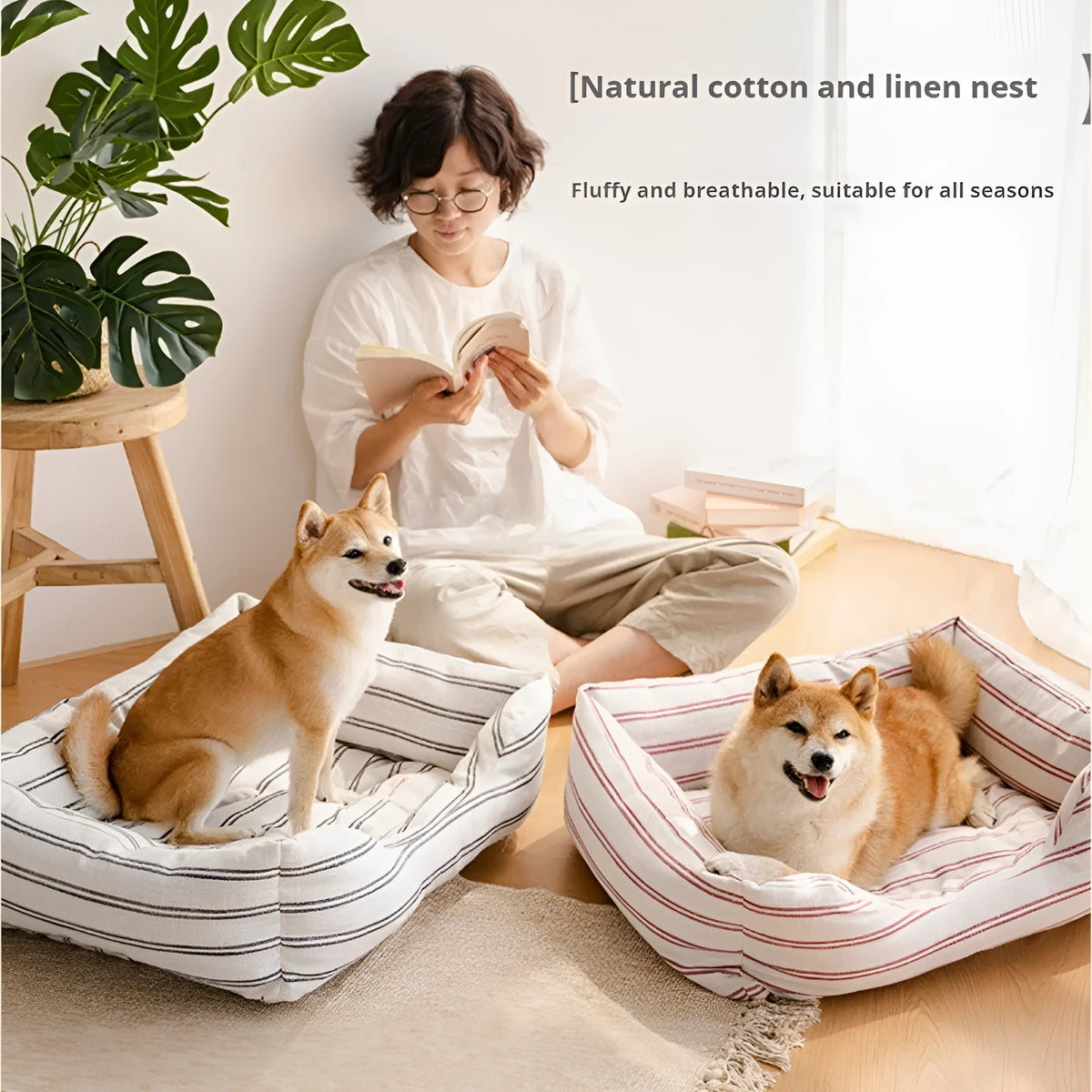 Classic Red dog kennel mat with cotton and linen cover and pp cotton filling, sizes M and L