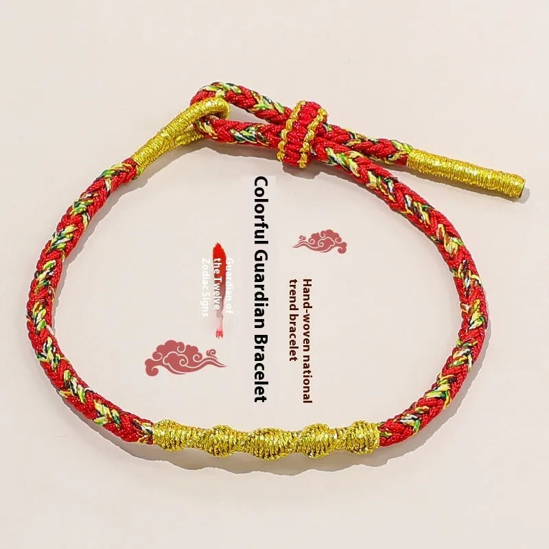 Adjustable eight-strand woven colourful guardian strap bracelet in flexible wire with Chinese zodiac colours