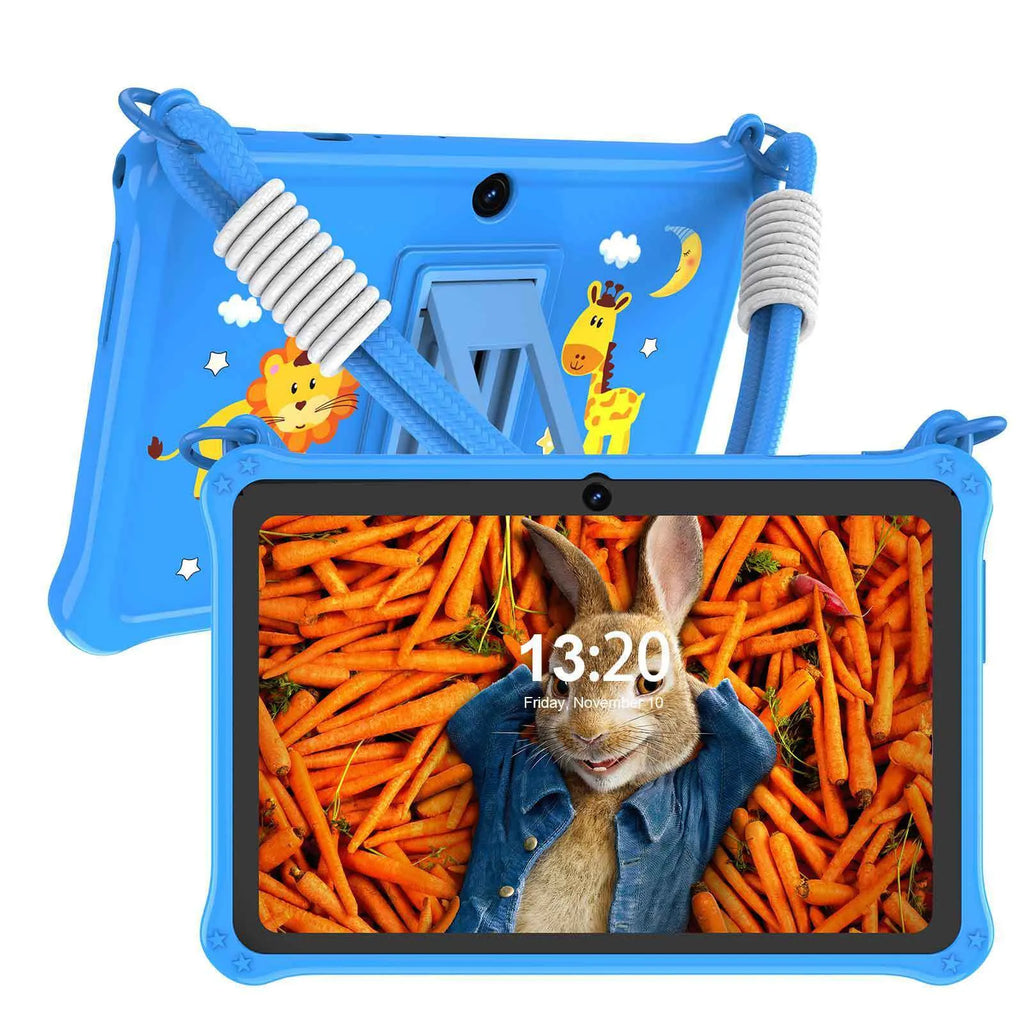 7-inch children's tablet silicone protective case with flat carrying strap in sapphire blue colour