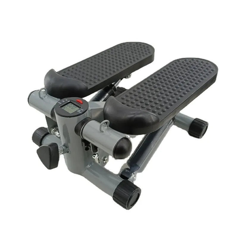 Silver grey household mini treadmill waist slimming machine with hydraulic resistance system.