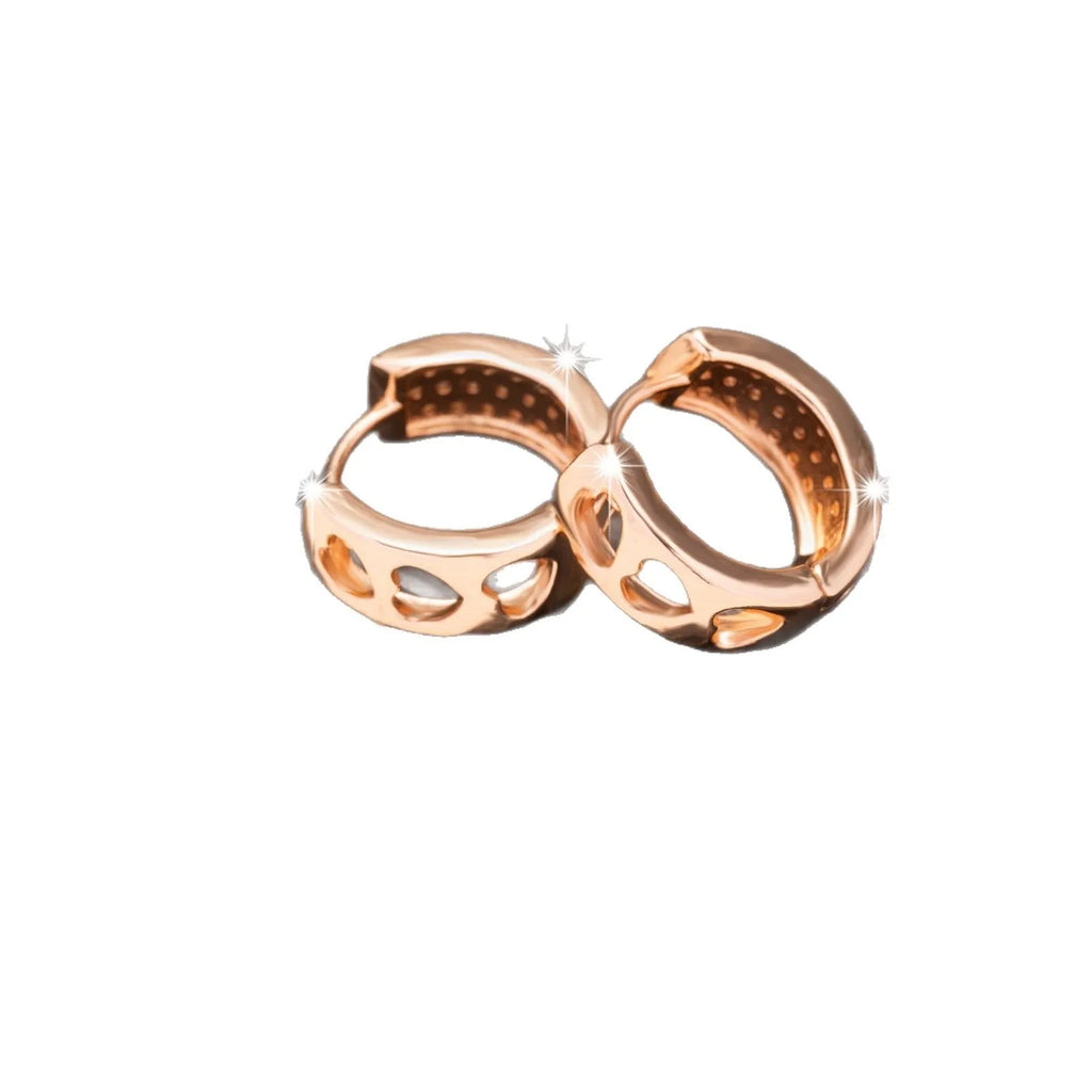 Rose gold hollowed heart shaped women's earrings with electroplated finish