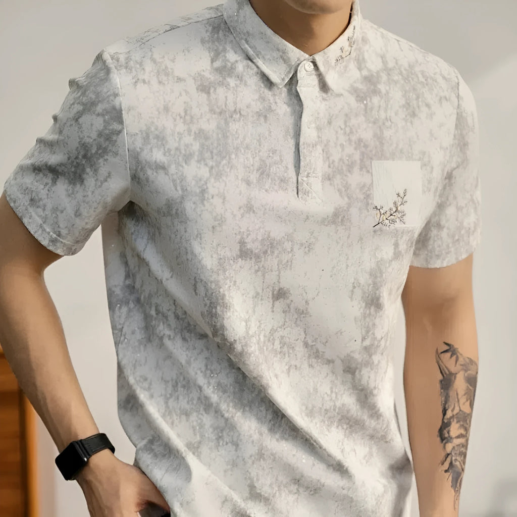 Men's short-sleeve tie-dye T-shirt in black with Ice Silk polyester fabric, loose fit for summer