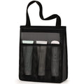 Black and pink large capacity polyester swimming gym bag with mesh pockets and dry wet separation compartments.
