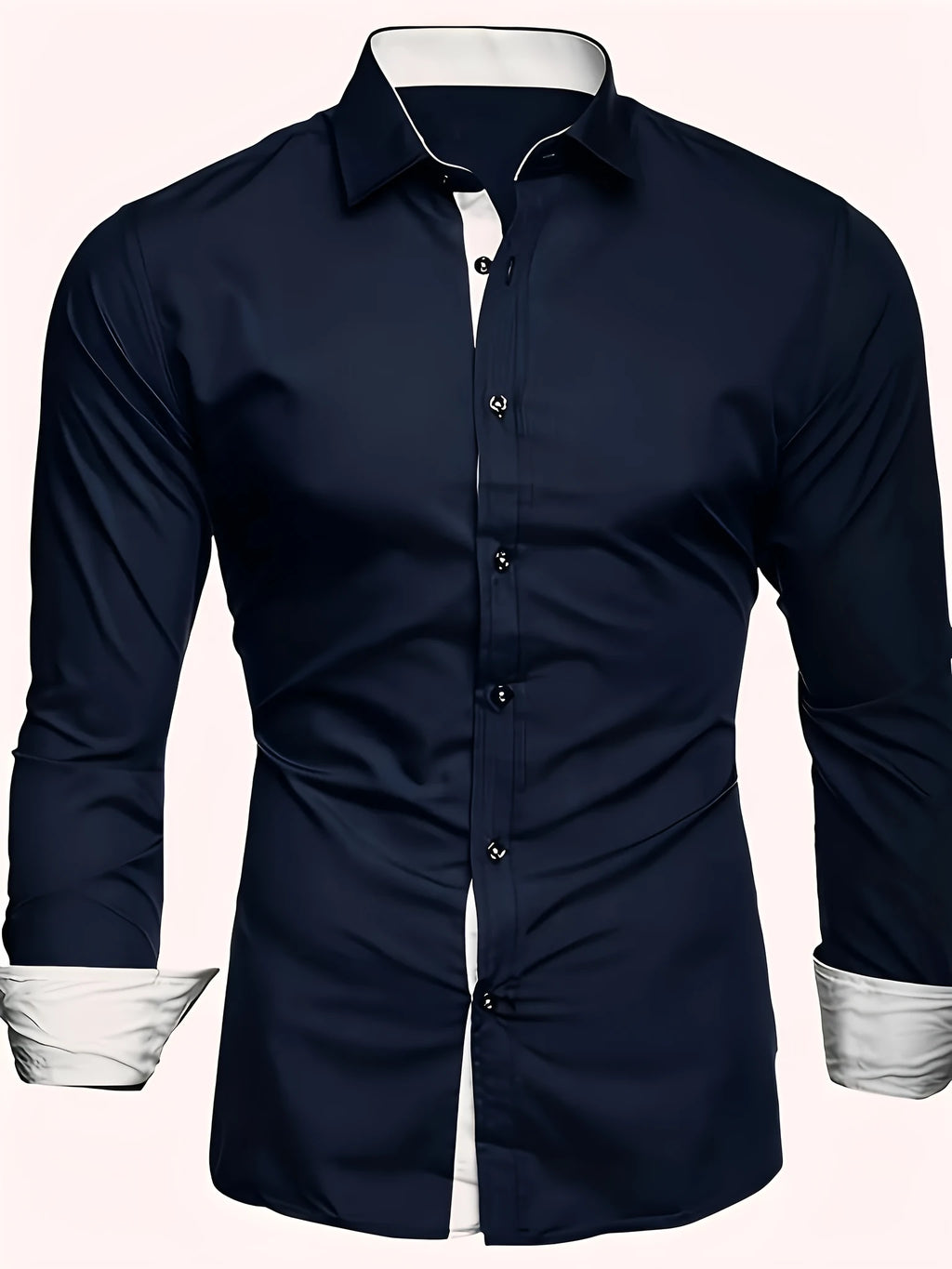 Long-sleeved contrasting colour shirt for teenage men in Navy blue with button front