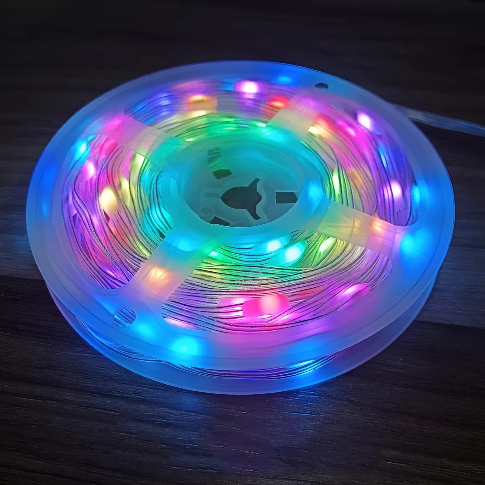 10-metre long multi-colour LED decorative light string with remote control on a white background