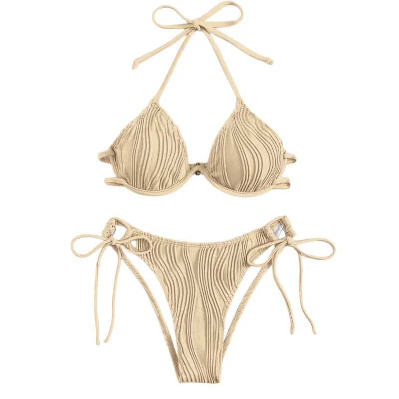 Women's steel bracket bikini swimsuit in split design available in nine colours