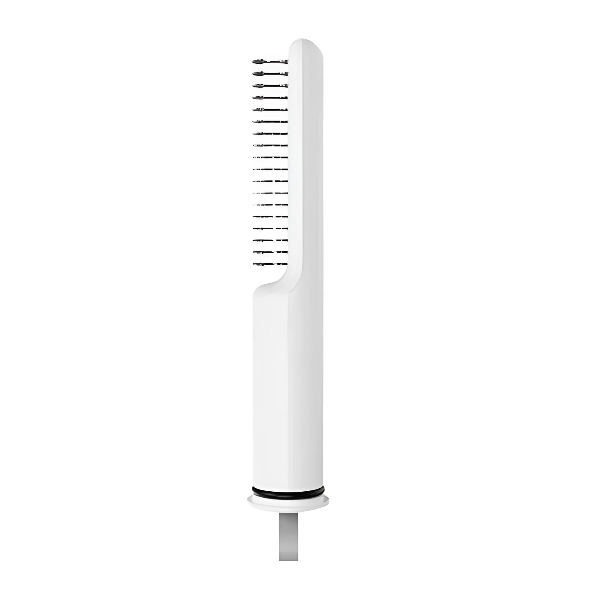Stainless steel pet dematting comb with handle for removing knots and mats from dog's coat.