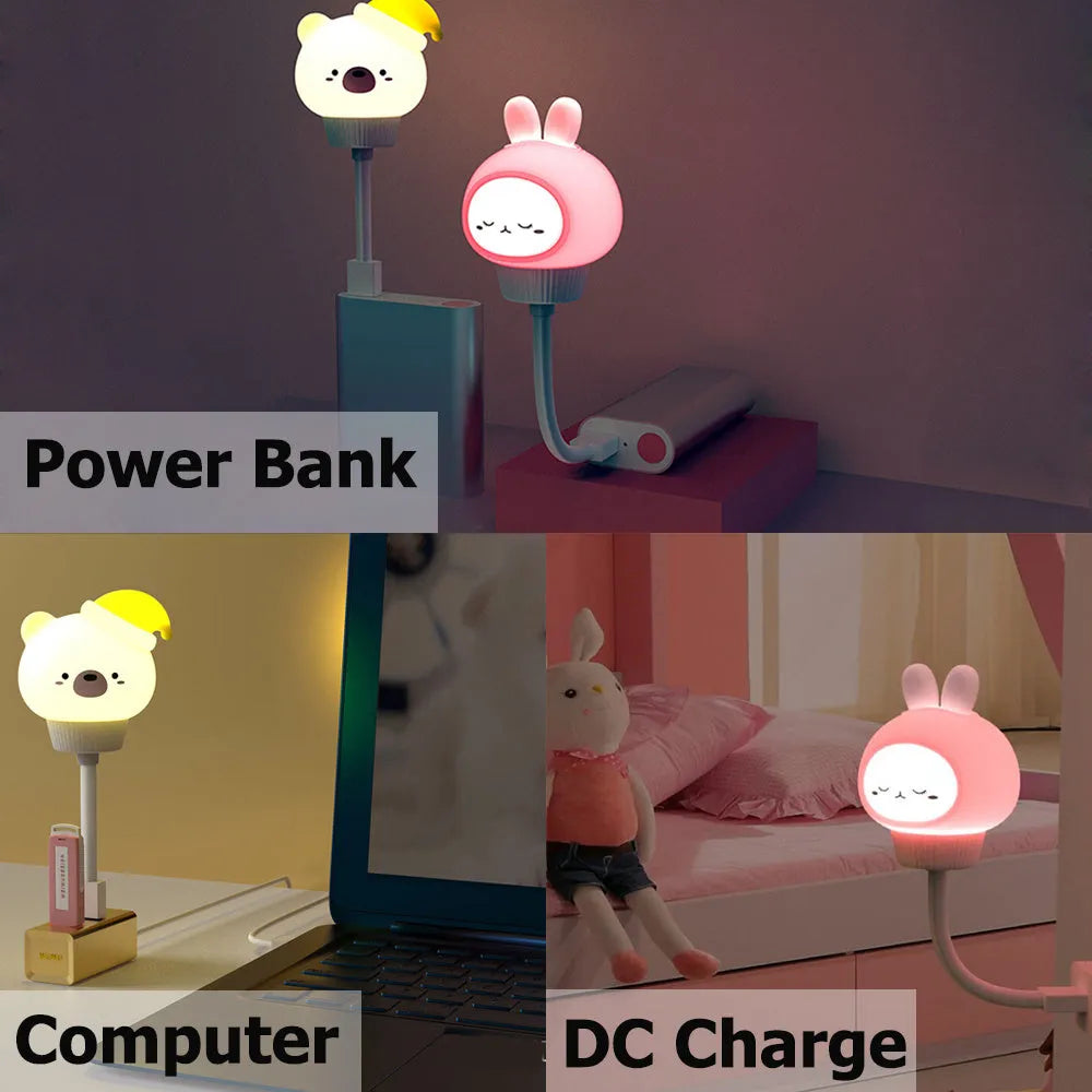 USB portable LED night light in cartoon bear, rabbit, duck or kitten design with remote control