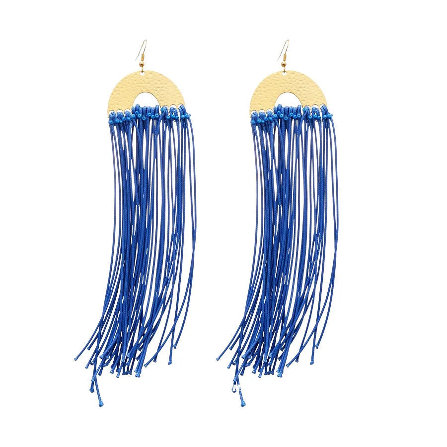 Women's geometric earrings with cloth construction and silver needle blue colour featuring round design elements