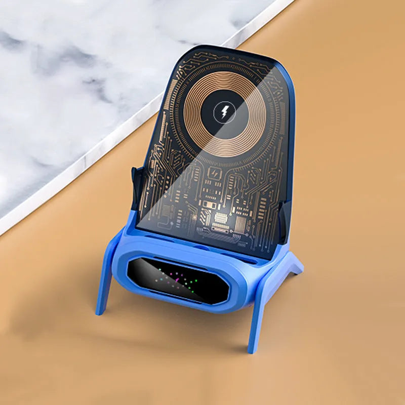 100W transparent small chair wireless charger stand in white with QC3.0 fast charging capability