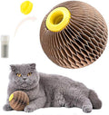 Brown refillable catnip ball toy for cats, 76mm corrugated paper scratcher with natural catnip