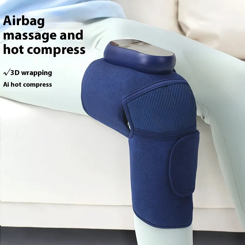 Airbag Blue self-heating knee massager unit for vibration, heating, and air pressure therapy.