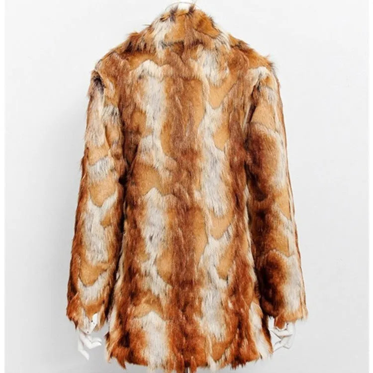 Women's tiger pattern faux fur leather jacket with medium length and long sleeves