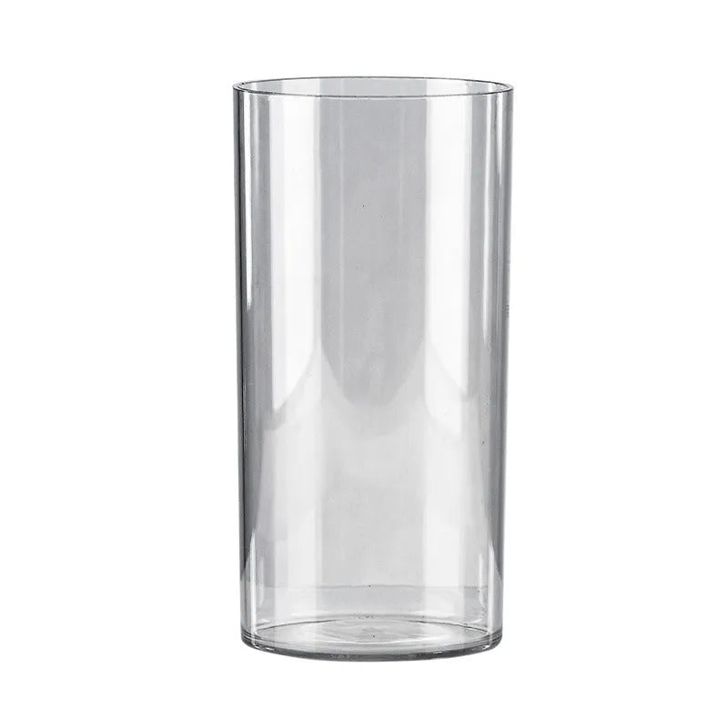 Transparent column fish tank made of PET and PP, cylindrical shape for desktop aquarium or micro landscape pot.