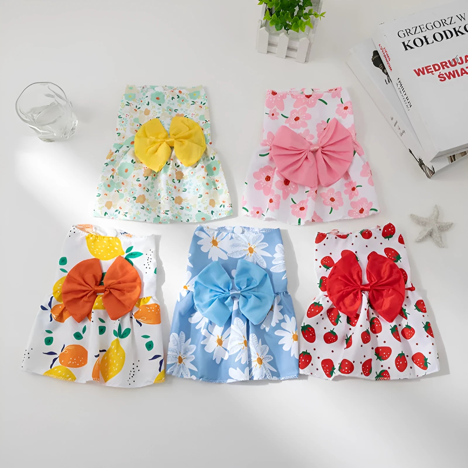 Ultra-thin floral butterfly knot princess dress for a dog or cat on a summer day.