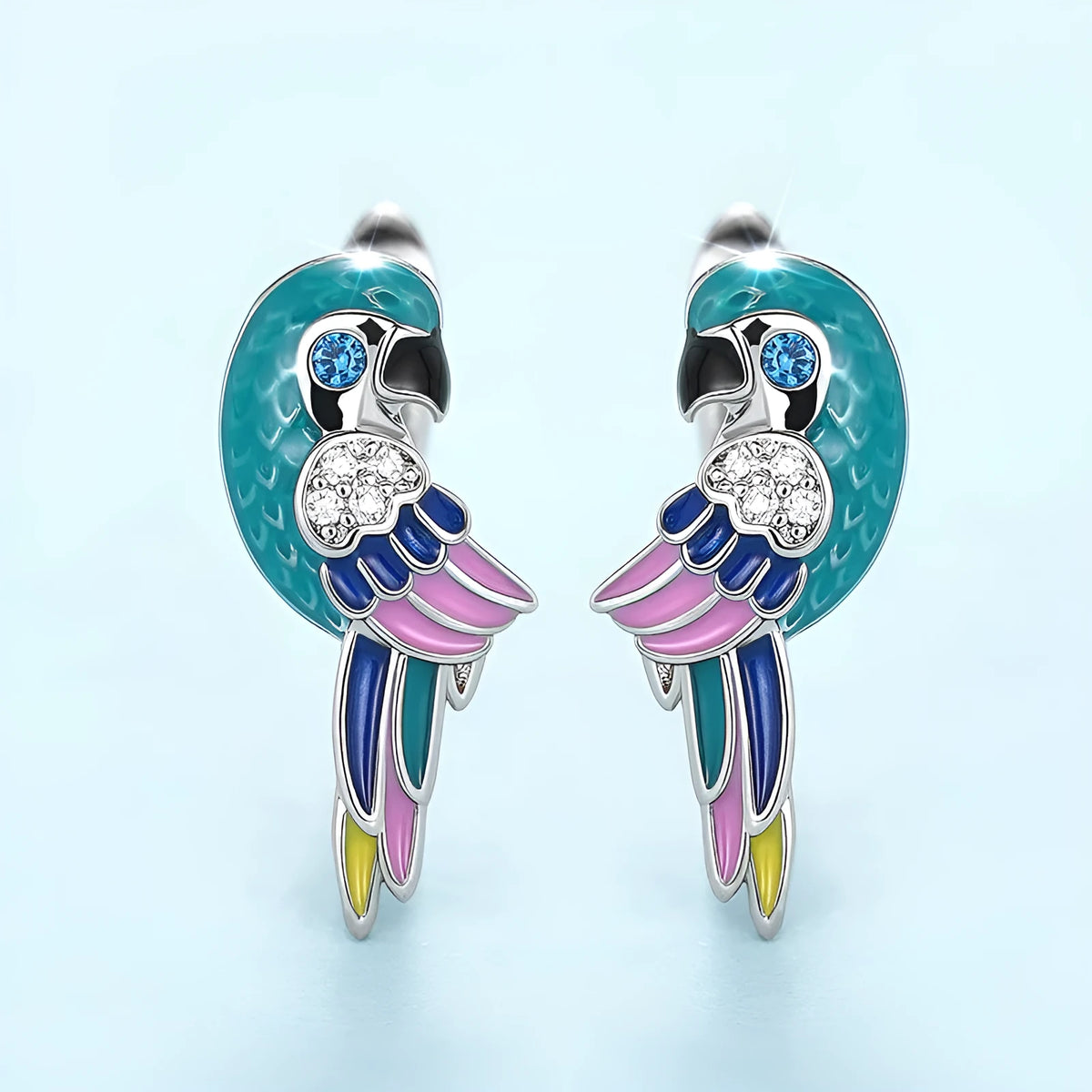 White gold colour copper ear clip with parrot bird ornament and inlaid zircon stones