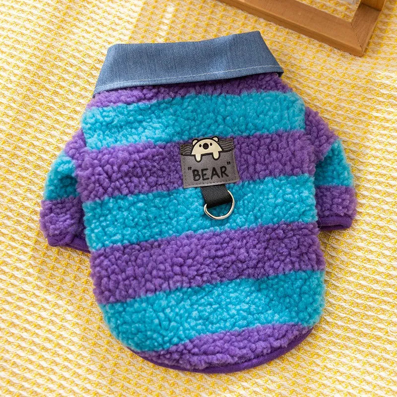 Dog winter thick warm cozy sweater with leash hole and collar for small medium breeds