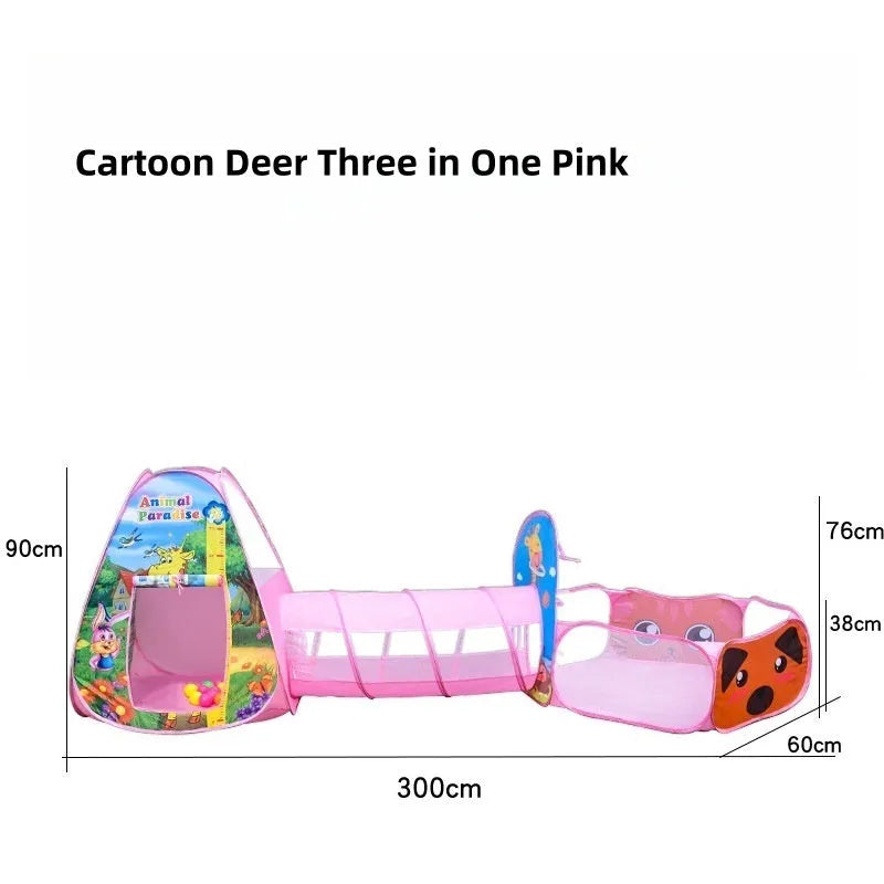 Children's three-in-one play tent set with ball pool and crawl tunnel in marine cartoon design
