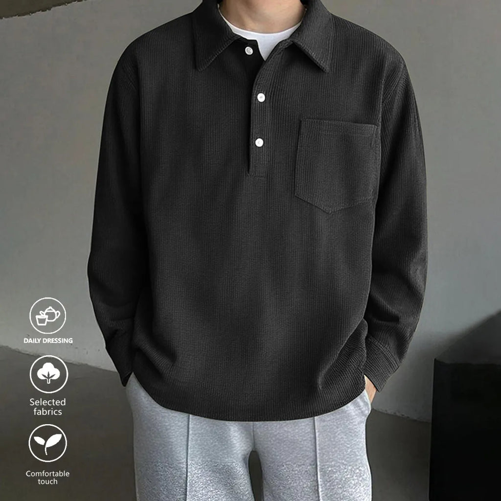 American retro casual bottoming shirt in loose pullover style, available in black, dark gray, and green colours