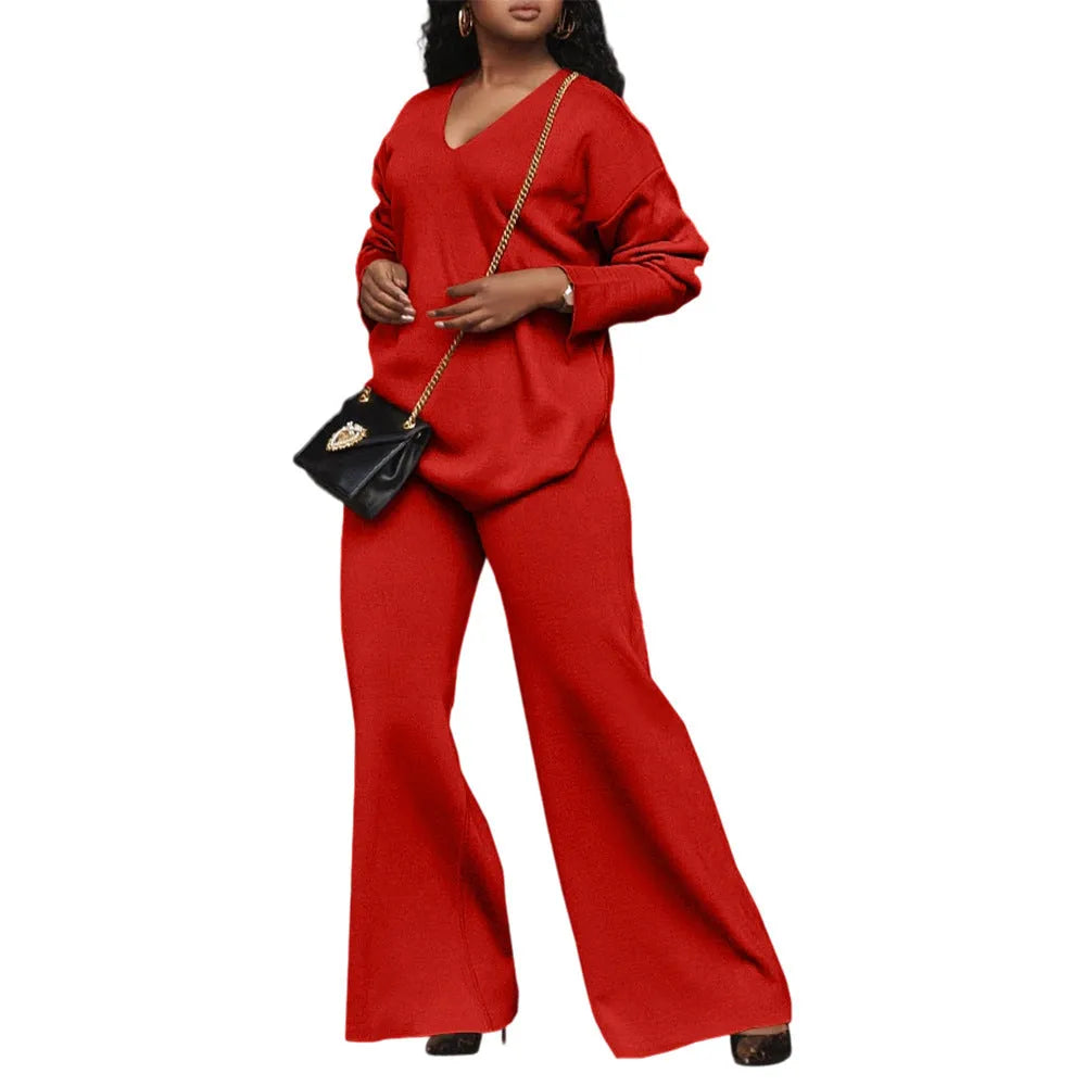 Women's brown suede two-piece casual suit with long sleeves and full-length trousers, Japanese Korean style.