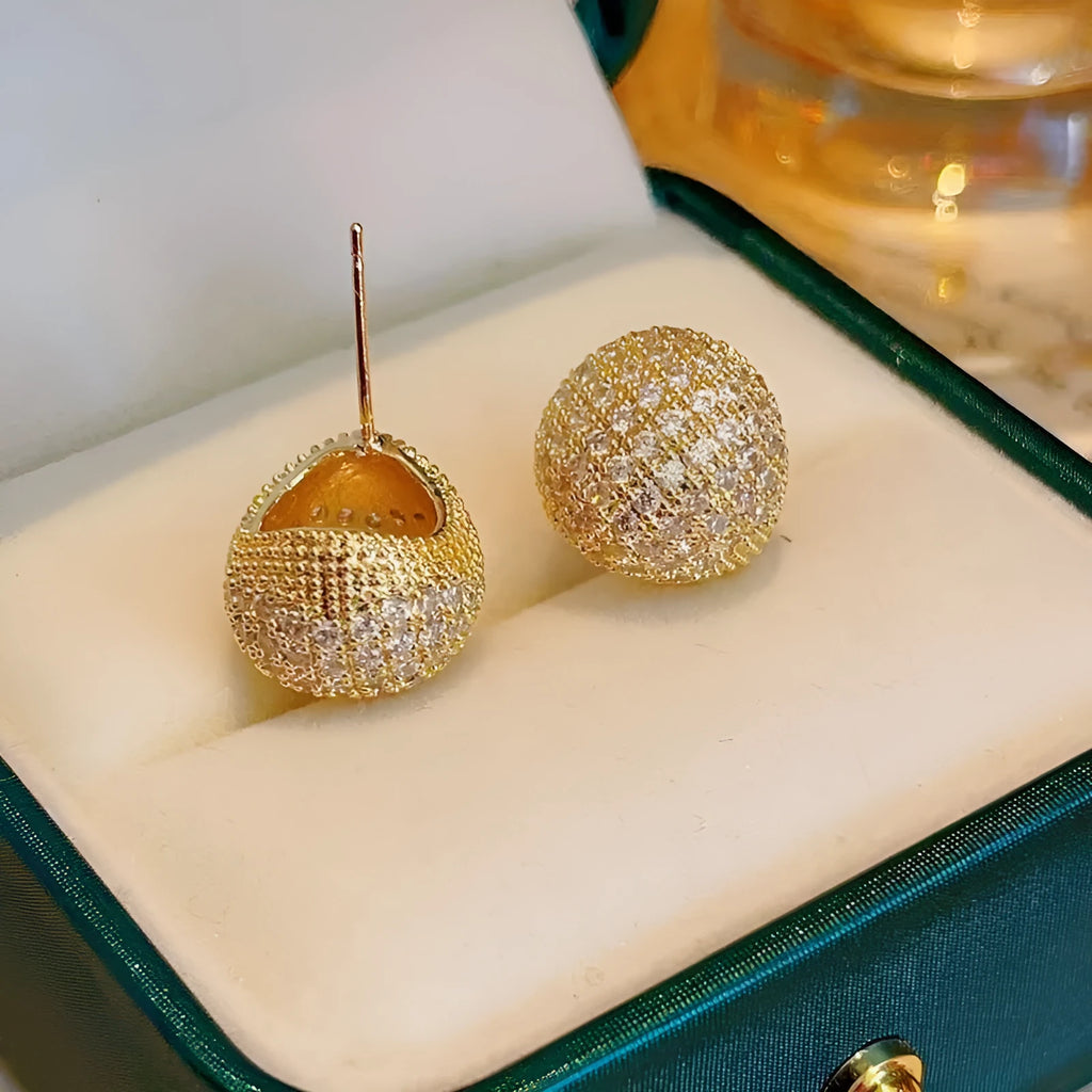 Geometric drop earrings with golden bean clusters and flash diamond accents in gold and white colour options