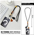 Cute black cat cartoon plastic card holder with a ferrule pendant for keys or bags.