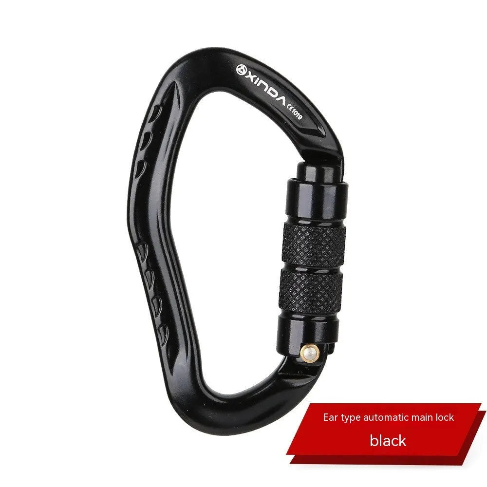 Automatic locking climbing carabiner in silver finish with hook gate