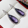 Micro-inlaid purple zircon long drop women bridal earrings with copper base