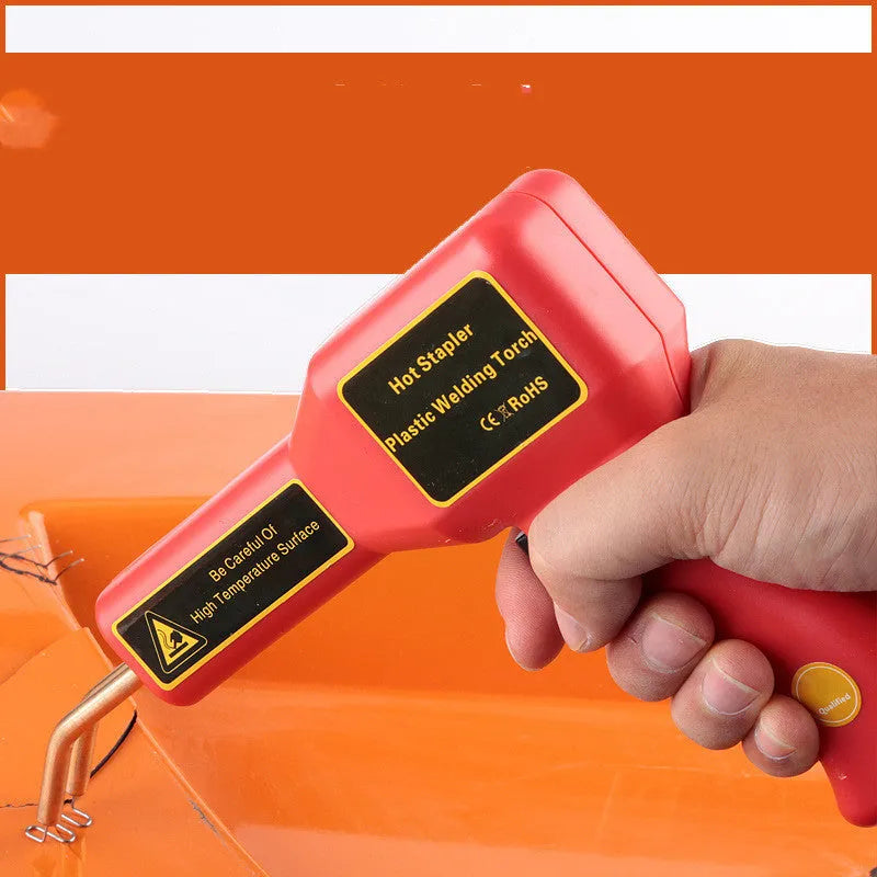 Red CR307 model 30W plastic welding gun for car bumper repair on a workbench.