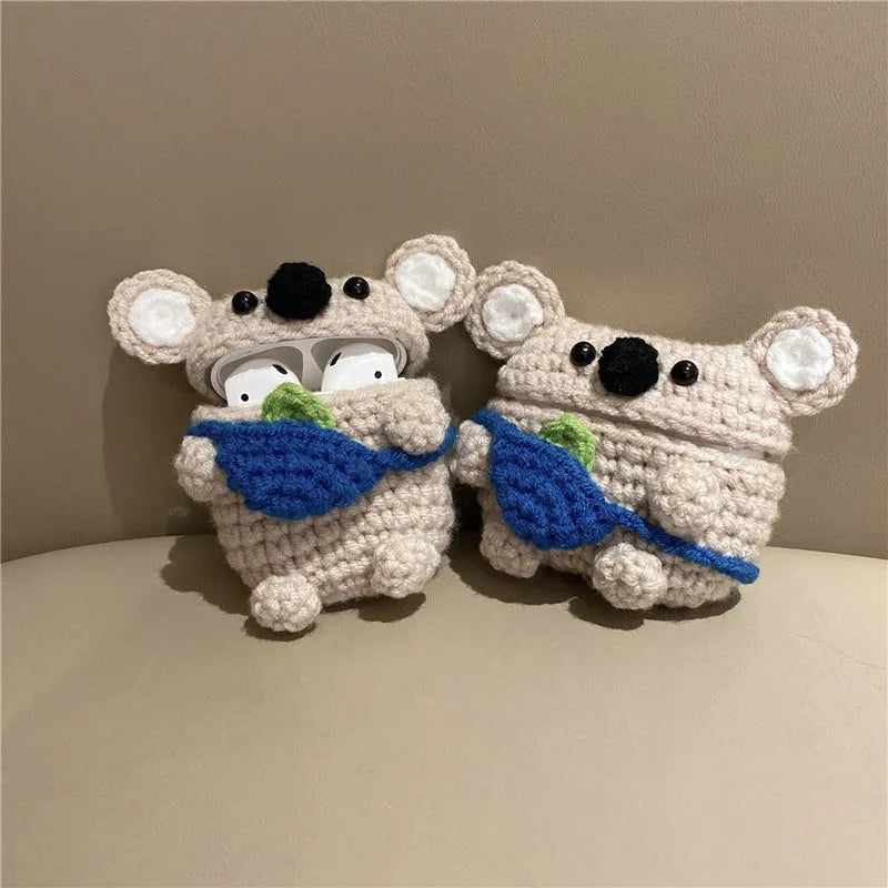 Hand-knitted koala bear backpack design protective cover for AirPods cases