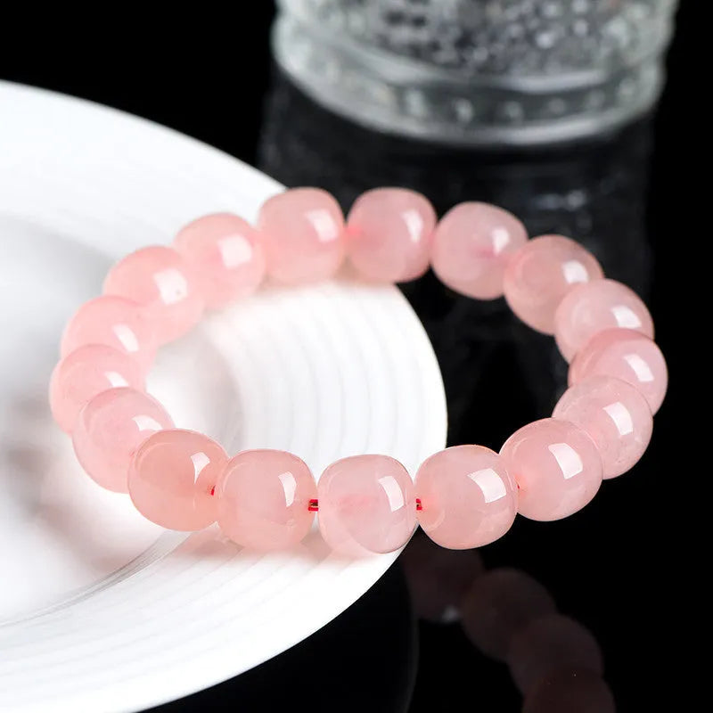 Natural crystal barrel bead bracelet with pink 8-10mm geometric beads