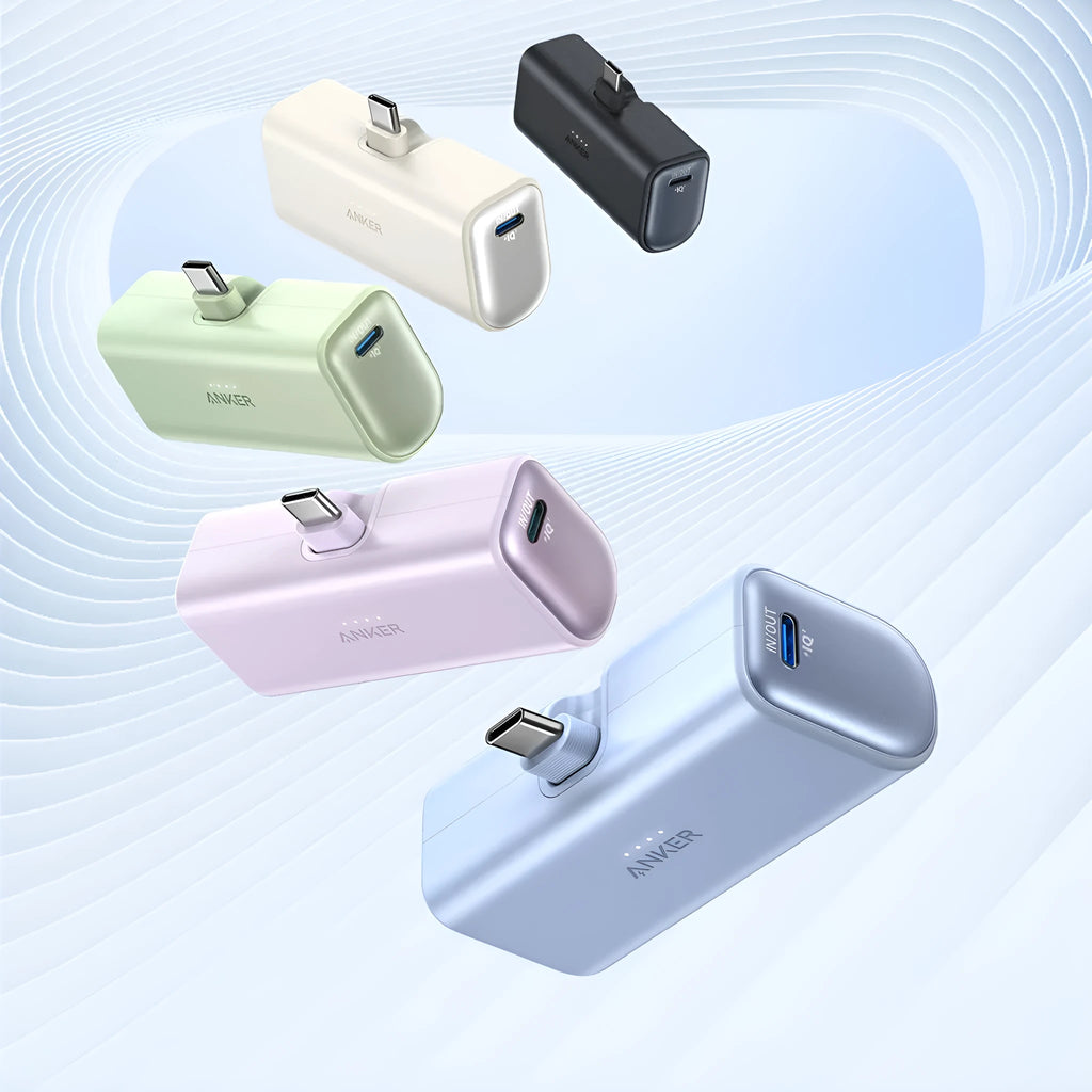Capsule power bank 5000mAh portable charger with foldable Type-C head in five colour options