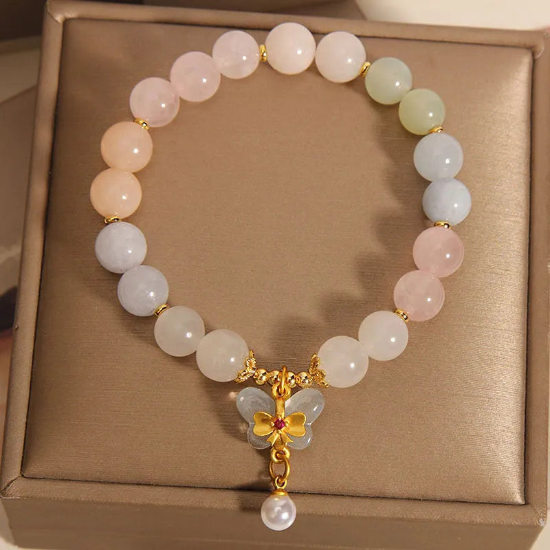 Women's crystal bracelet with colourful Morgan stone butterfly pendant in original design