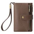 Genuine leather women's anti-theft wallet clutch in midnight black with zip closure and coin purse