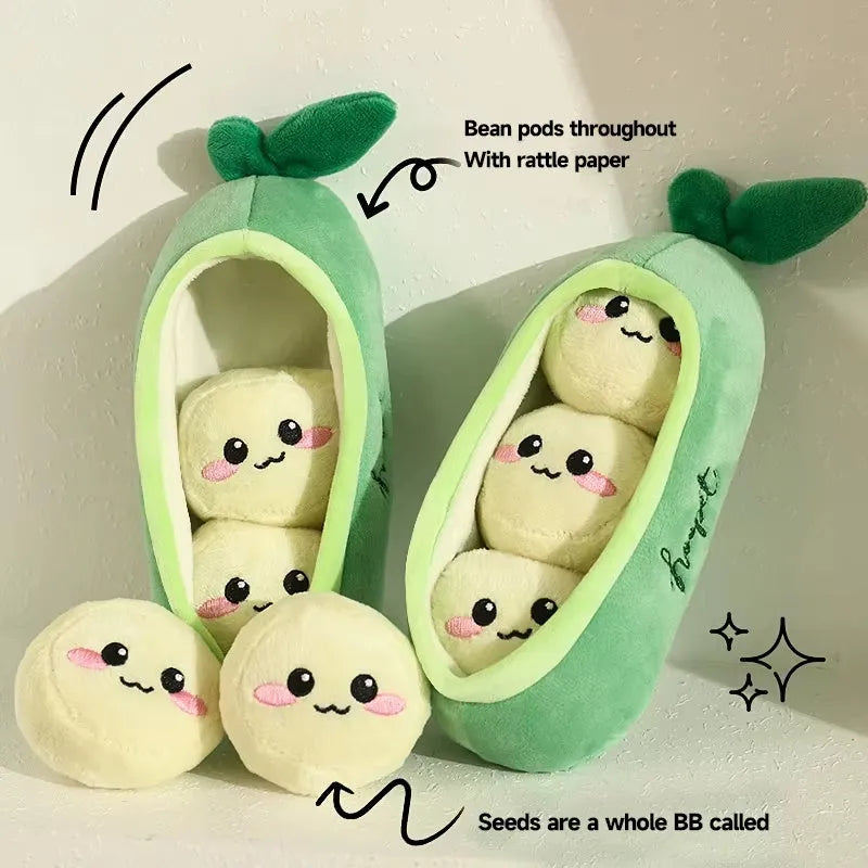 Interactive squeaky dog toy for puppies and small breeds, available in Banana Monkey, Carrot Rabbit, Durian, and Pea shapes